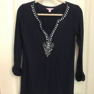 Navy and white knit beaded tunic, Lily Pulitzer